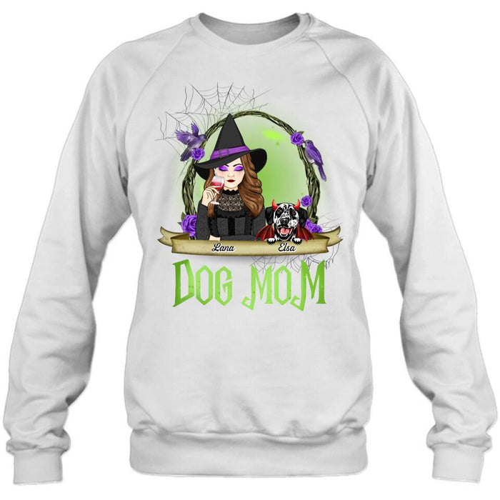 Personalized Dog Mom Witch Shirt/Hoodie - Up to 4 Dogs - Halloween Gift Idea For Dog Lovers - Dog Mom