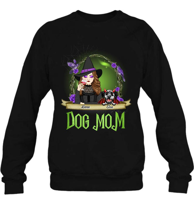 Personalized Dog Mom Witch Shirt/Hoodie - Up to 4 Dogs - Halloween Gift Idea For Dog Lovers - Dog Mom