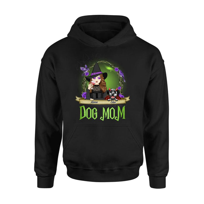 Personalized Dog Mom Witch Shirt/Hoodie - Up to 4 Dogs - Halloween Gift Idea For Dog Lovers - Dog Mom