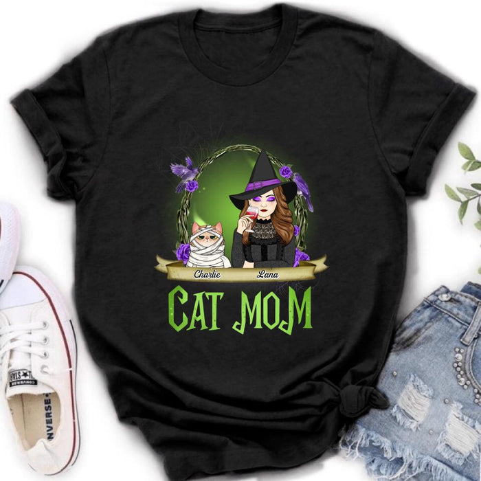 Personalized Cat Mom Witch Shirt/Hoodie - Up to 4 Cats - Halloween Gift Idea For Cat Lovers - Cat Mom