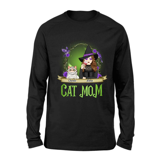 Personalized Cat Mom Witch Shirt/Hoodie - Up to 4 Cats - Halloween Gift Idea For Cat Lovers - Cat Mom
