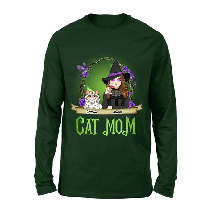 Personalized Cat Mom Witch Shirt/Hoodie - Up to 4 Cats - Halloween Gift Idea For Cat Lovers - Cat Mom