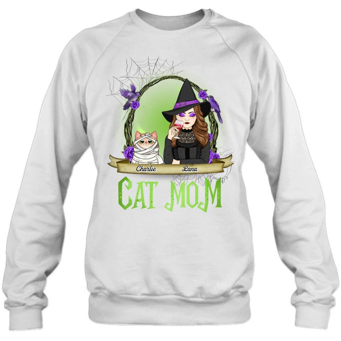 Personalized Cat Mom Witch Shirt/Hoodie - Up to 4 Cats - Halloween Gift Idea For Cat Lovers - Cat Mom