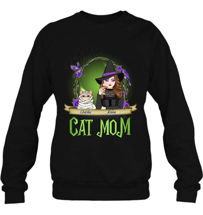 Personalized Cat Mom Witch Shirt/Hoodie - Up to 4 Cats - Halloween Gift Idea For Cat Lovers - Cat Mom