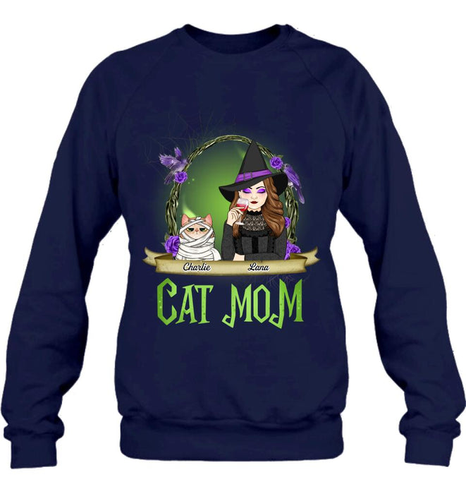 Personalized Cat Mom Witch Shirt/Hoodie - Up to 4 Cats - Halloween Gift Idea For Cat Lovers - Cat Mom