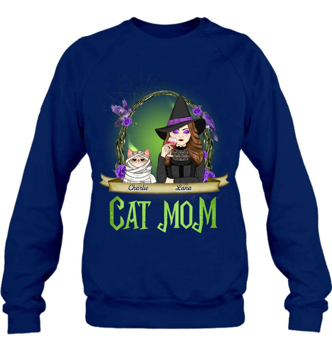 Personalized Cat Mom Witch Shirt/Hoodie - Up to 4 Cats - Halloween Gift Idea For Cat Lovers - Cat Mom