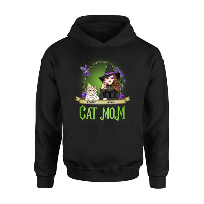Personalized Cat Mom Witch Shirt/Hoodie - Up to 4 Cats - Halloween Gift Idea For Cat Lovers - Cat Mom