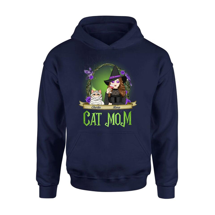 Personalized Cat Mom Witch Shirt/Hoodie - Up to 4 Cats - Halloween Gift Idea For Cat Lovers - Cat Mom