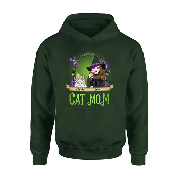 Personalized Cat Mom Witch Shirt/Hoodie - Up to 4 Cats - Halloween Gift Idea For Cat Lovers - Cat Mom
