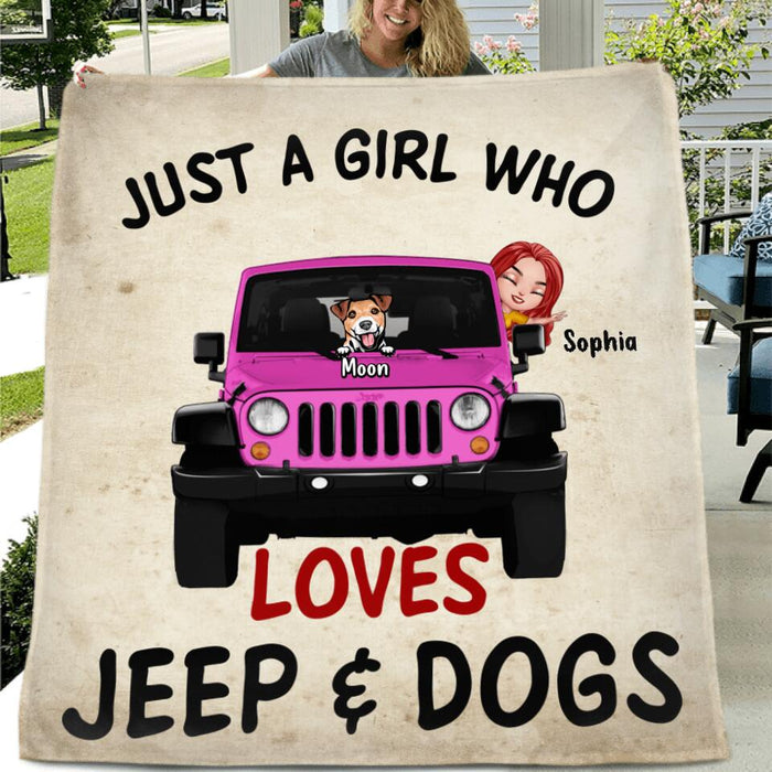 Personalized Off-Road Girl & Dog Fleece Throw Blanket/Quilt - Up to 5 Dogs - Mother's Day Gift For Dog Lovers - Just A Girl