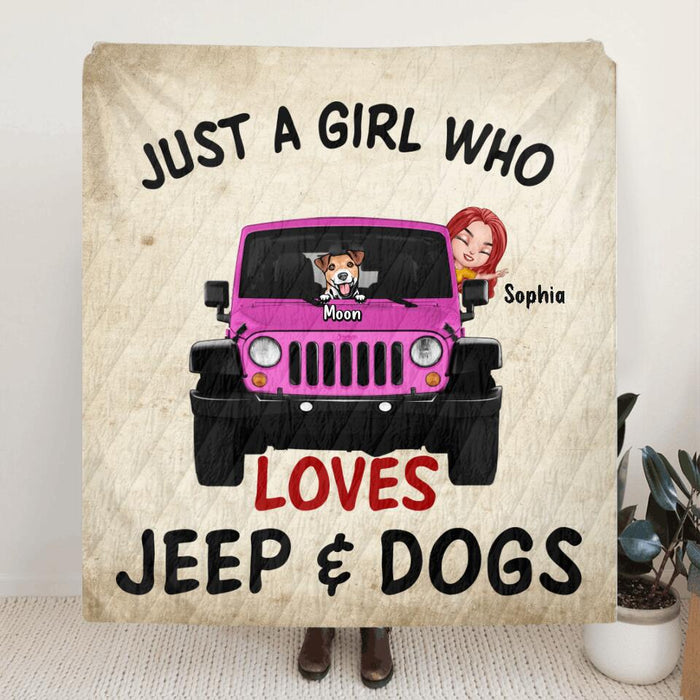 Personalized Off-Road Girl & Dog Fleece Throw Blanket/Quilt - Up to 5 Dogs - Mother's Day Gift For Dog Lovers - Just A Girl