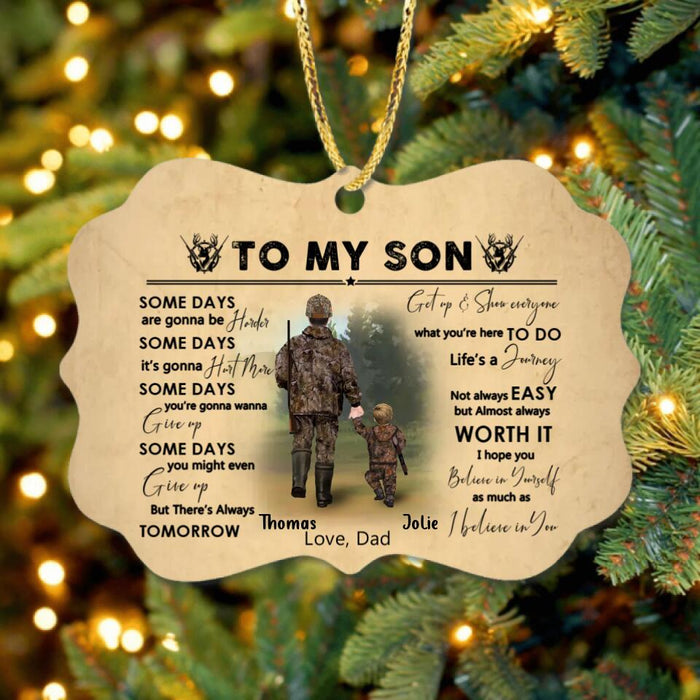 Personalized Hunting Dad And Son Rectangle Wooden Ornament - Gift Idea For Son From Father/Hunting Lovers - To My Son Some Days Are Gonna Be Harder