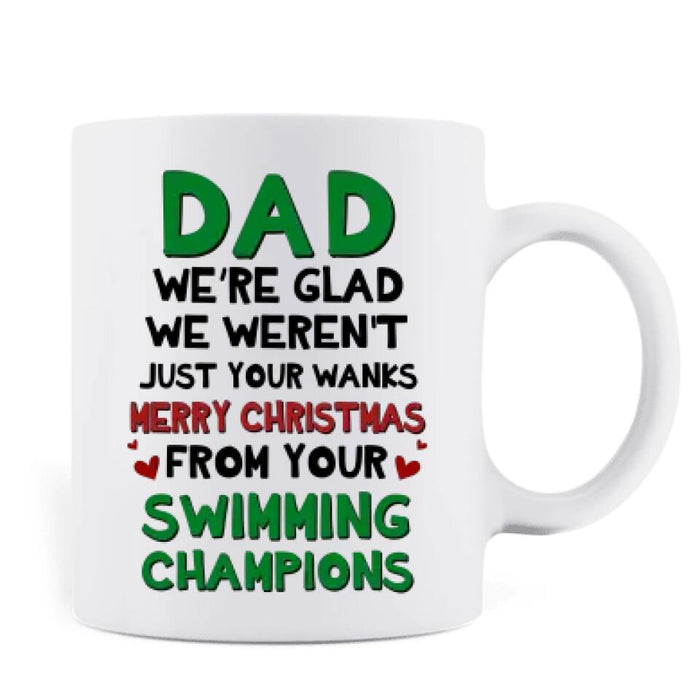 Personalized Xmas Dad Mug - Up to 6 Children - Christmas Gift Idea For Dad - Merry Christmas From Your Swimming Champions