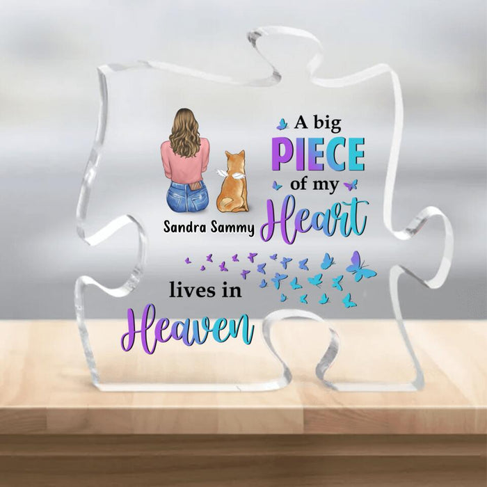 Personalized Memorial Pet Acrylic Puzzle Plaque - Up to 4 Pets - Gift Idea For Dog/Cat Lovers - A Big Piece Of My Heart Lives In Heaven