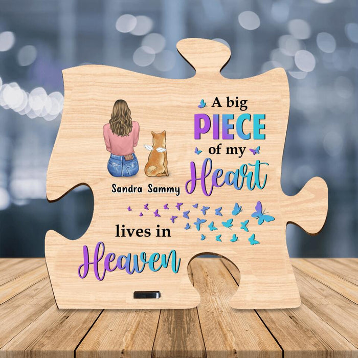 Personalized Memorial Pet Wooden Puzzle Plaque - Up to 4 Pets - Gift Idea For Dog/Cat Lovers - A Big Piece Of My Heart Lives In Heaven