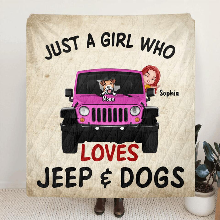 Personalized Dog Mom & Off-road Quilt/Fleece Blanket - Up to 5 Dogs - Best Gift For Dog Lovers/Mother's Day - Just A Girl