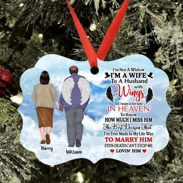 Personalized Memorial Old Couple Aluminium Ornament - Memorial Gift Idea For Loss Of Husband - I'm Not A Widow, I'm A Wife To A Husband With Wings