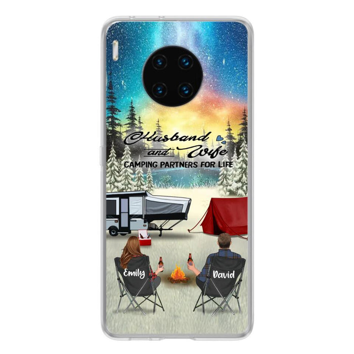 Personalized Camping Xmas Phone Case - Christmas Gift For Camping Family/Couple/Single Parent/Solo - Up to 3 Kids and 4 Pets - Husband And Wife Camping Partners For Life - Case For Xiaomi, Oppo And Huawei