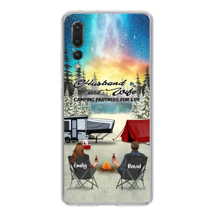 Personalized Camping Xmas Phone Case - Christmas Gift For Camping Family/Couple/Single Parent/Solo - Up to 3 Kids and 4 Pets - Husband And Wife Camping Partners For Life - Case For Xiaomi, Oppo And Huawei
