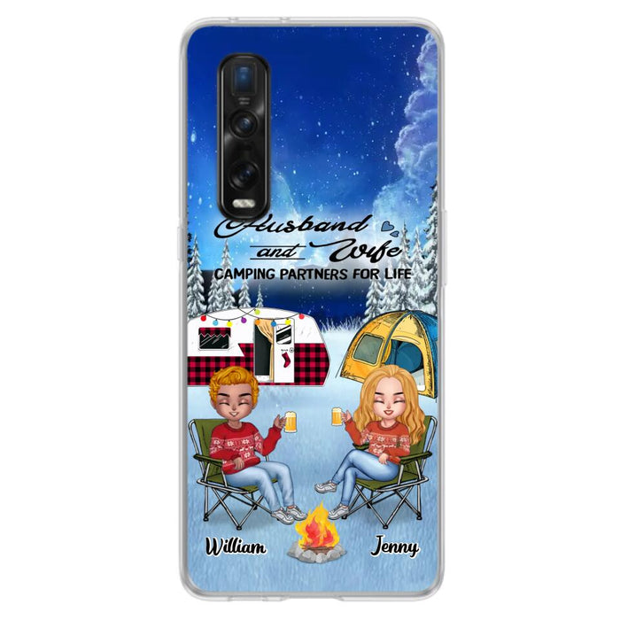 Personalized Camping Couple Xmas Phone Case - Christmas Gift For Couple/Camping Lover/Dog Lover - Up to 4 Dogs - Husband And Wife Camping Partners For Life - Case For Xiaomi, Oppo And Huawei