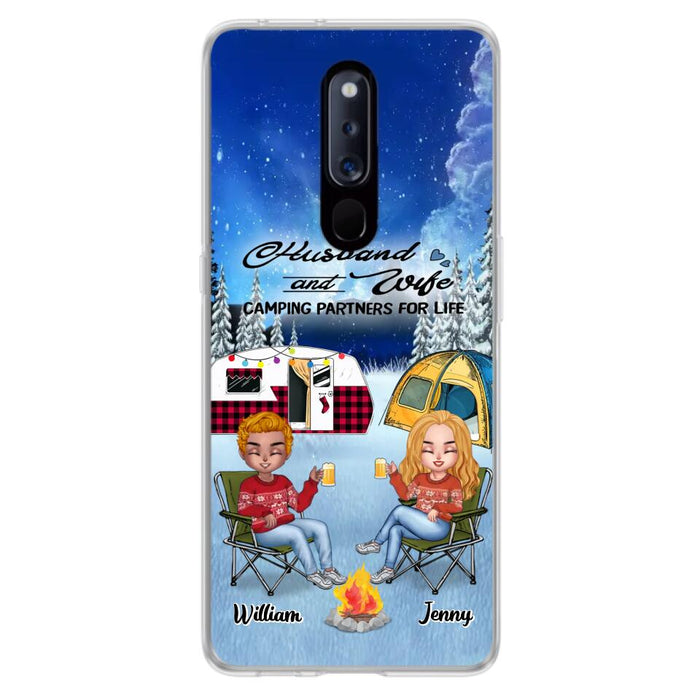Personalized Camping Couple Xmas Phone Case - Christmas Gift For Couple/Camping Lover/Dog Lover - Up to 4 Dogs - Husband And Wife Camping Partners For Life - Case For Xiaomi, Oppo And Huawei