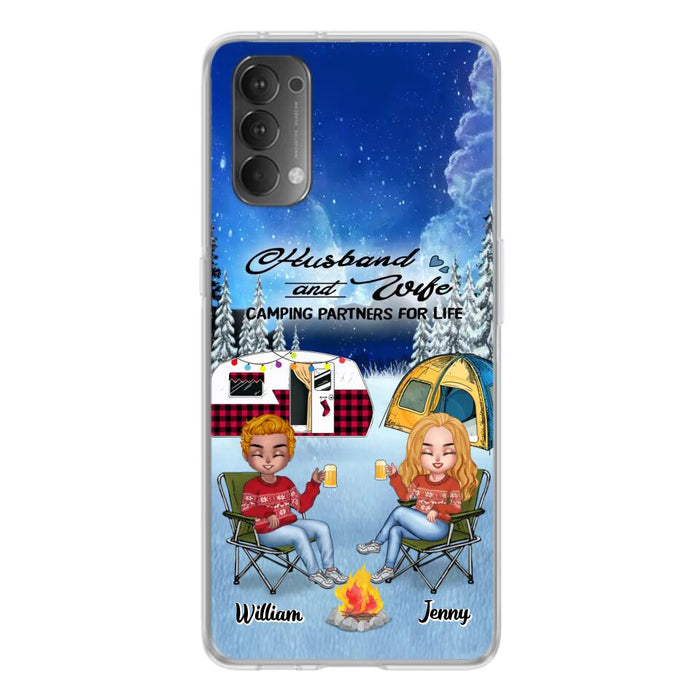 Personalized Camping Couple Xmas Phone Case - Christmas Gift For Couple/Camping Lover/Dog Lover - Up to 4 Dogs - Husband And Wife Camping Partners For Life - Case For Xiaomi, Oppo And Huawei