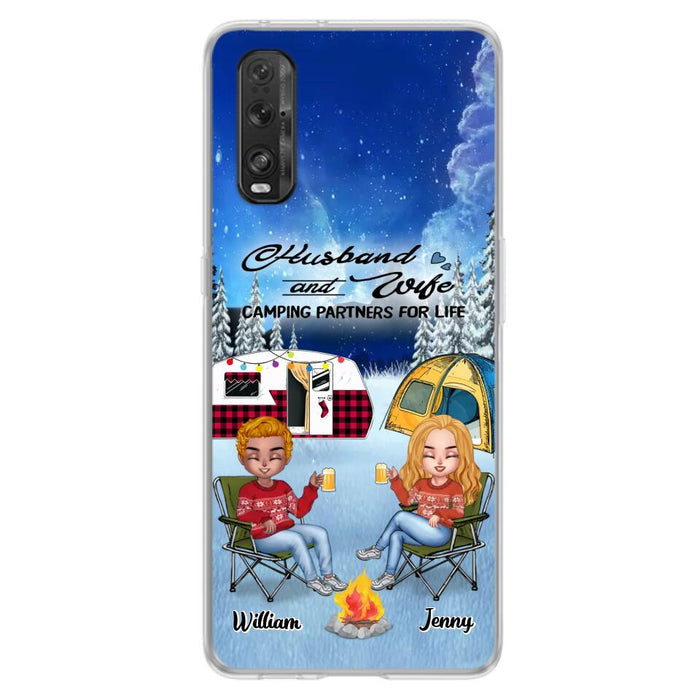 Personalized Camping Couple Xmas Phone Case - Christmas Gift For Couple/Camping Lover/Dog Lover - Up to 4 Dogs - Husband And Wife Camping Partners For Life - Case For Xiaomi, Oppo And Huawei
