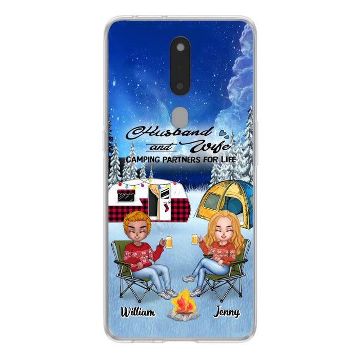 Personalized Camping Couple Xmas Phone Case - Christmas Gift For Couple/Camping Lover/Dog Lover - Up to 4 Dogs - Husband And Wife Camping Partners For Life - Case For Xiaomi, Oppo And Huawei