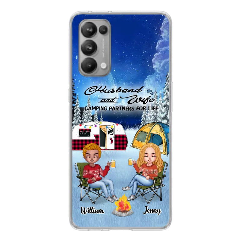 Personalized Camping Couple Xmas Phone Case - Christmas Gift For Couple/Camping Lover/Dog Lover - Up to 4 Dogs - Husband And Wife Camping Partners For Life - Case For Xiaomi, Oppo And Huawei