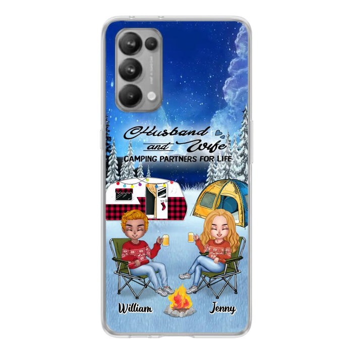 Personalized Camping Couple Xmas Phone Case - Christmas Gift For Couple/Camping Lover/Dog Lover - Up to 4 Dogs - Husband And Wife Camping Partners For Life - Case For Xiaomi, Oppo And Huawei