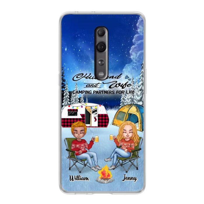 Personalized Camping Couple Xmas Phone Case - Christmas Gift For Couple/Camping Lover/Dog Lover - Up to 4 Dogs - Husband And Wife Camping Partners For Life - Case For Xiaomi, Oppo And Huawei