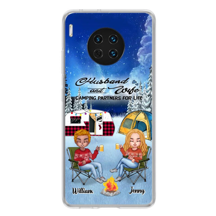 Personalized Camping Couple Xmas Phone Case - Christmas Gift For Couple/Camping Lover/Dog Lover - Up to 4 Dogs - Husband And Wife Camping Partners For Life - Case For Xiaomi, Oppo And Huawei