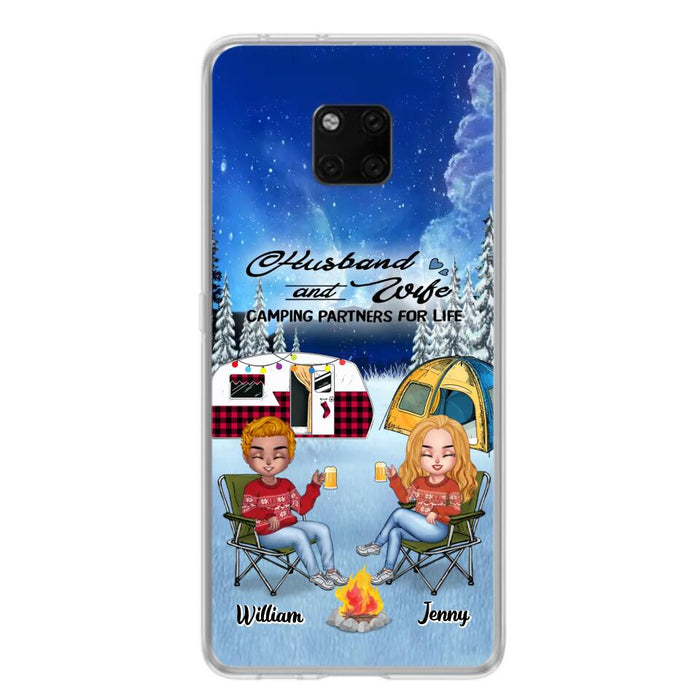 Personalized Camping Couple Xmas Phone Case - Christmas Gift For Couple/Camping Lover/Dog Lover - Up to 4 Dogs - Husband And Wife Camping Partners For Life - Case For Xiaomi, Oppo And Huawei