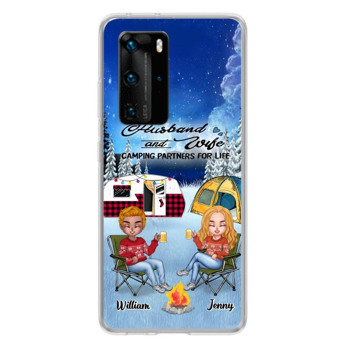 Personalized Camping Couple Xmas Phone Case - Christmas Gift For Couple/Camping Lover/Dog Lover - Up to 4 Dogs - Husband And Wife Camping Partners For Life - Case For Xiaomi, Oppo And Huawei