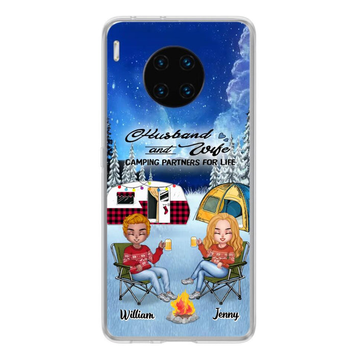 Personalized Camping Couple Xmas Phone Case - Christmas Gift For Couple/Camping Lover/Dog Lover - Up to 4 Dogs - Husband And Wife Camping Partners For Life - Case For Xiaomi, Oppo And Huawei
