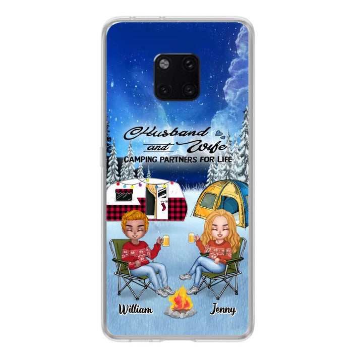Personalized Camping Couple Xmas Phone Case - Christmas Gift For Couple/Camping Lover/Dog Lover - Up to 4 Dogs - Husband And Wife Camping Partners For Life - Case For Xiaomi, Oppo And Huawei