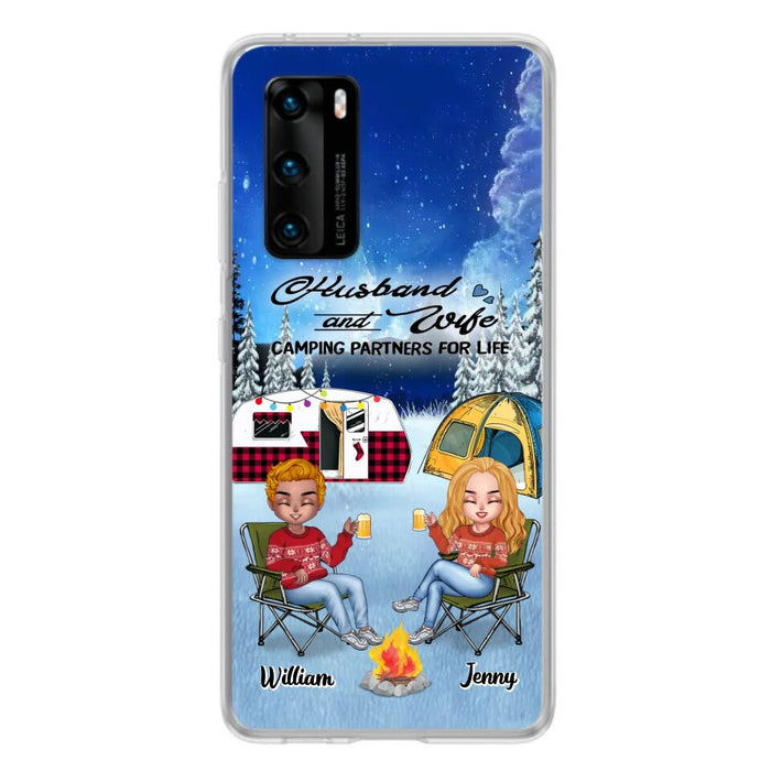 Personalized Camping Couple Xmas Phone Case - Christmas Gift For Couple/Camping Lover/Dog Lover - Up to 4 Dogs - Husband And Wife Camping Partners For Life - Case For Xiaomi, Oppo And Huawei