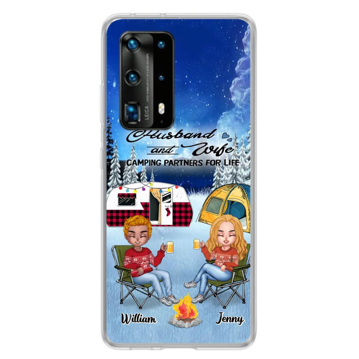 Personalized Camping Couple Xmas Phone Case - Christmas Gift For Couple/Camping Lover/Dog Lover - Up to 4 Dogs - Husband And Wife Camping Partners For Life - Case For Xiaomi, Oppo And Huawei