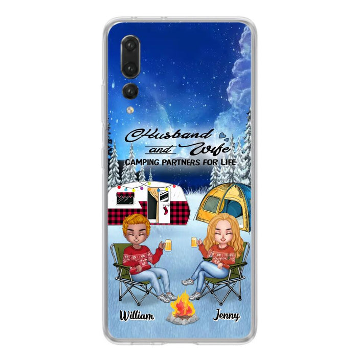Personalized Camping Couple Xmas Phone Case - Christmas Gift For Couple/Camping Lover/Dog Lover - Up to 4 Dogs - Husband And Wife Camping Partners For Life - Case For Xiaomi, Oppo And Huawei