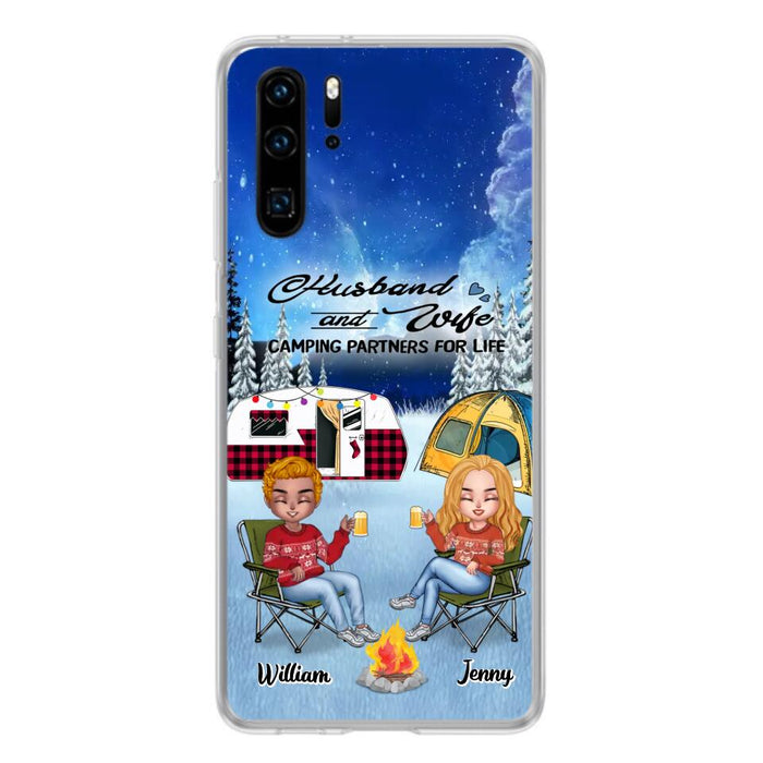 Personalized Camping Couple Xmas Phone Case - Christmas Gift For Couple/Camping Lover/Dog Lover - Up to 4 Dogs - Husband And Wife Camping Partners For Life - Case For Xiaomi, Oppo And Huawei