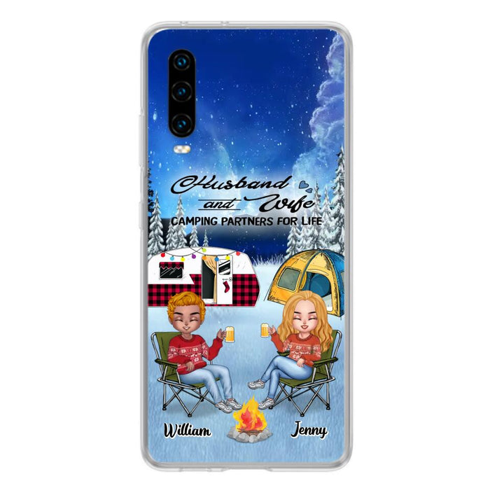 Personalized Camping Couple Xmas Phone Case - Christmas Gift For Couple/Camping Lover/Dog Lover - Up to 4 Dogs - Husband And Wife Camping Partners For Life - Case For Xiaomi, Oppo And Huawei