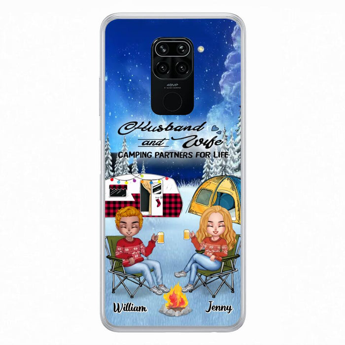 Personalized Camping Couple Xmas Phone Case - Christmas Gift For Couple/Camping Lover/Dog Lover - Up to 4 Dogs - Husband And Wife Camping Partners For Life - Case For Xiaomi, Oppo And Huawei