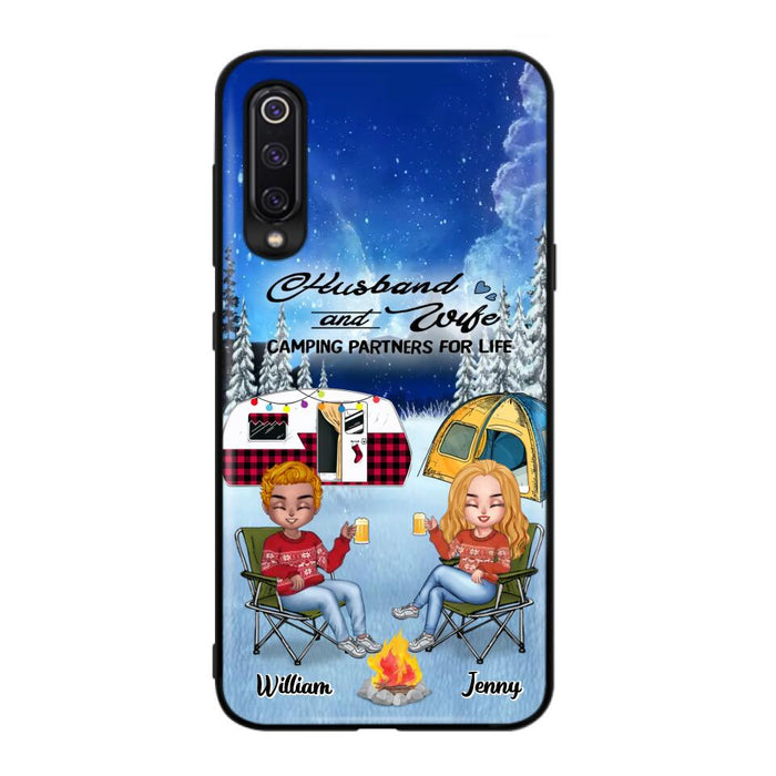 Personalized Camping Couple Xmas Phone Case - Christmas Gift For Couple/Camping Lover/Dog Lover - Up to 4 Dogs - Husband And Wife Camping Partners For Life - Case For Xiaomi, Oppo And Huawei