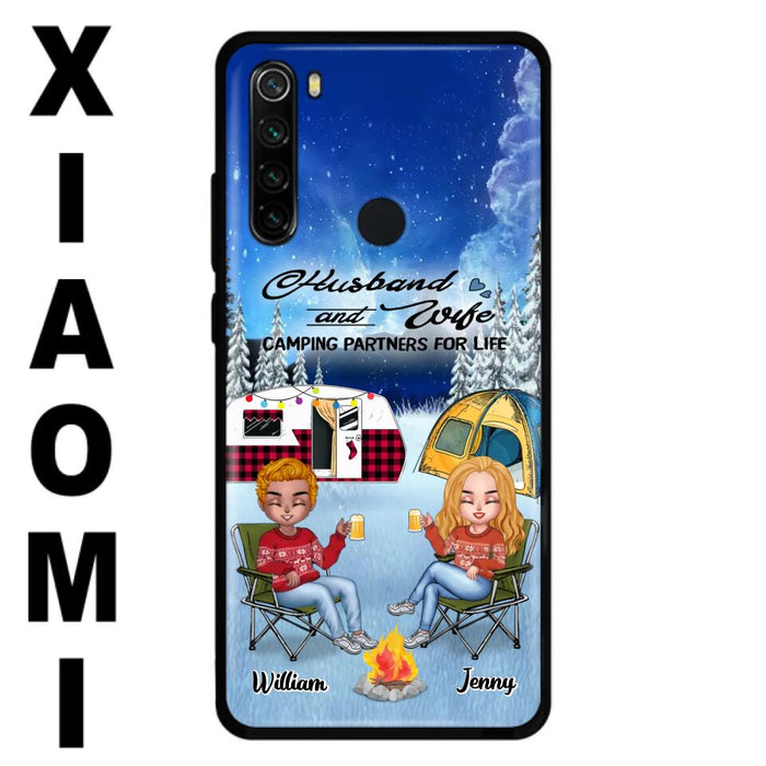 Personalized Camping Couple Xmas Phone Case - Christmas Gift For Couple/Camping Lover/Dog Lover - Up to 4 Dogs - Husband And Wife Camping Partners For Life - Case For Xiaomi, Oppo And Huawei