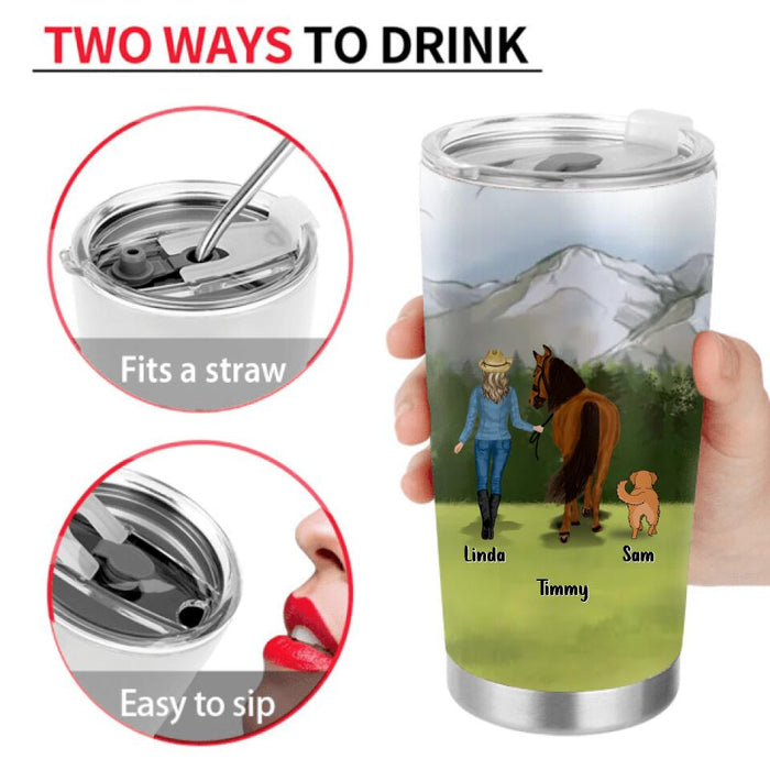 Personalized Horse & Dog Tumbler - Gift Idea For Horse/Dog Lovers With Up To 2 Horses And 4 Dogs - Just A Girl Who Loves Horses & Dogs