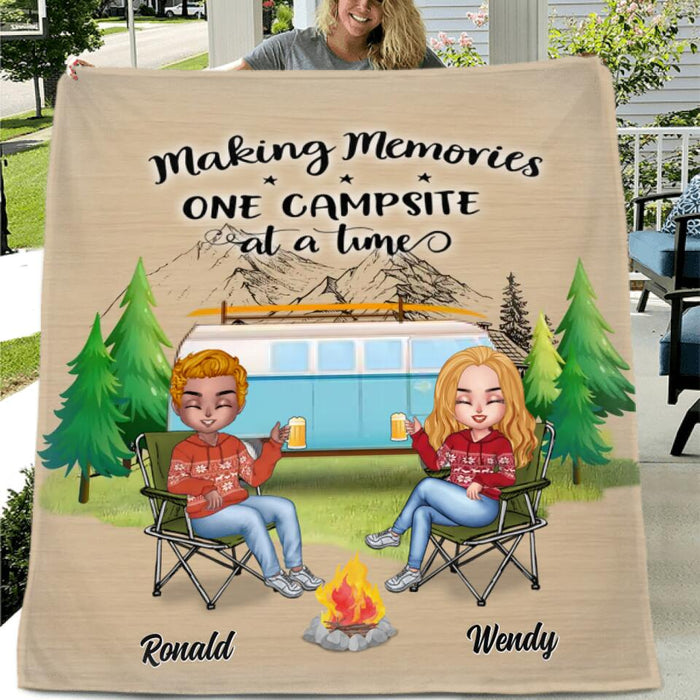 Personalized Christmas Camping Quilt/Fleece Blanket/Pillow Cover - Up to 7 People - Christmas Gift For Family/Couple/Camping Lovers - Making Memories One Campsite At A Time