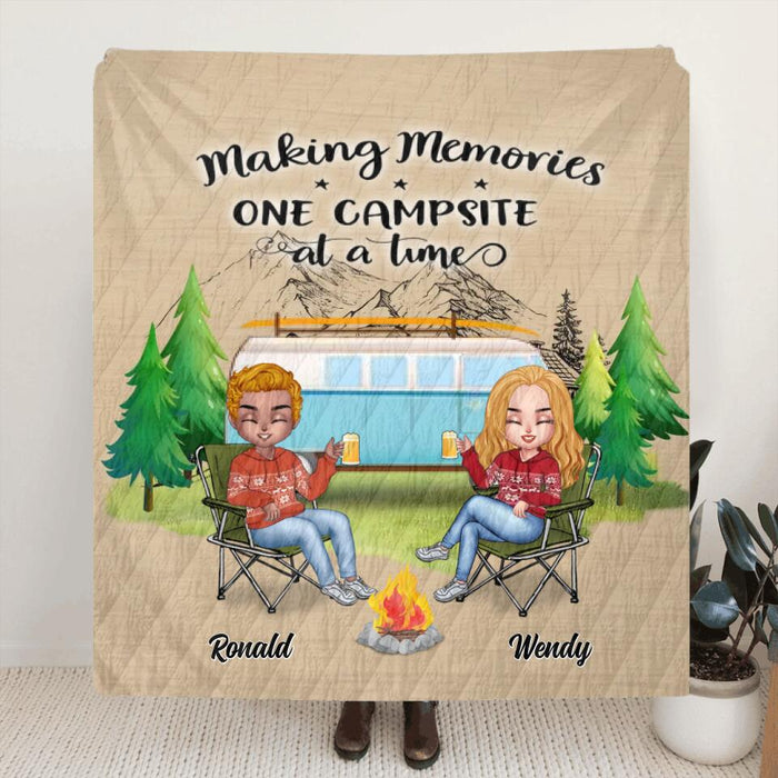 Personalized Christmas Camping Quilt/Fleece Blanket/Pillow Cover - Up to 7 People - Christmas Gift For Family/Couple/Camping Lovers - Making Memories One Campsite At A Time