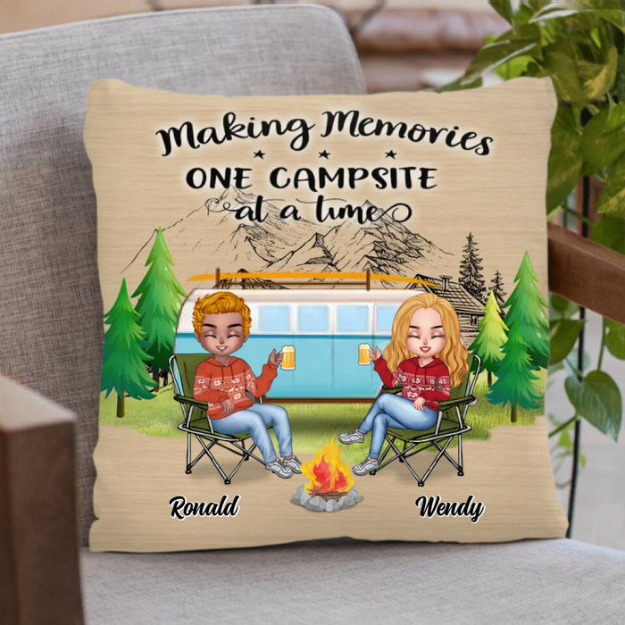Personalized Christmas Camping Quilt/Fleece Blanket/Pillow Cover - Up to 7 People - Christmas Gift For Family/Couple/Camping Lovers - Making Memories One Campsite At A Time