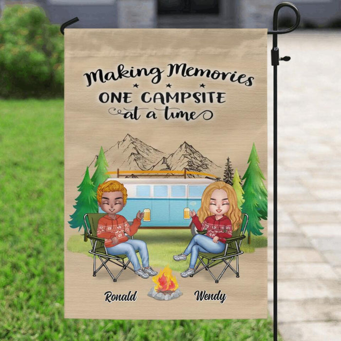 Personalized Christmas Camping Flag - Up to 7 People - Christmas Gift For Family/Couple/Camping Lovers - Making Memories One Campsite At A Time