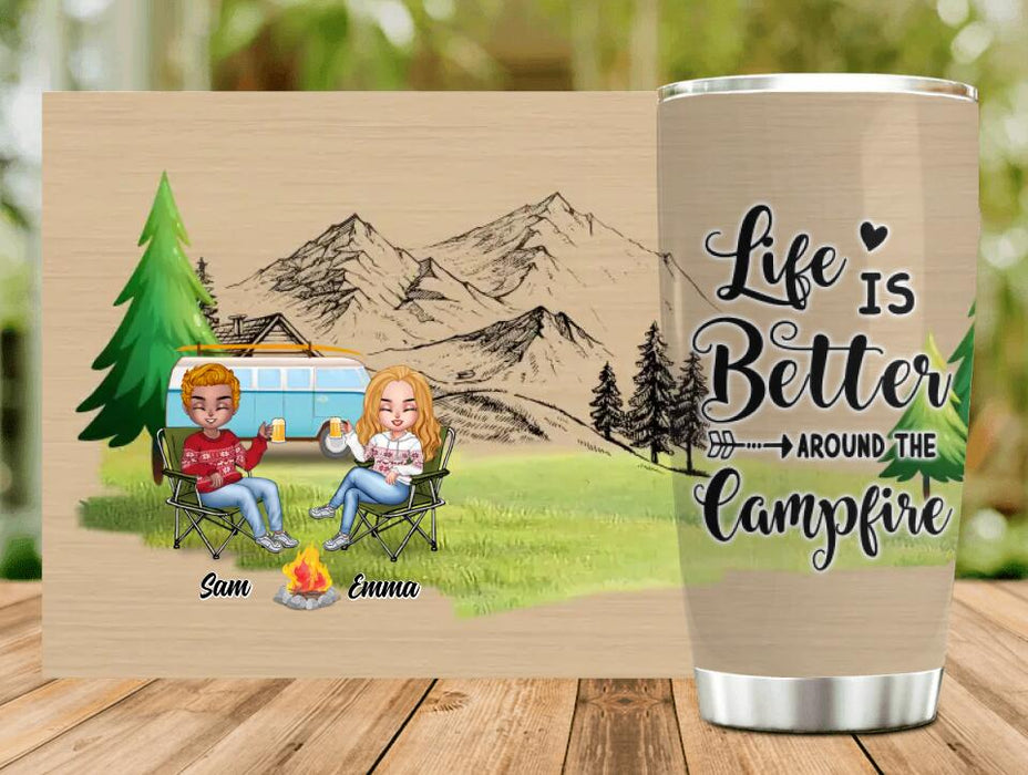 Personalized Christmas Camping Tumbler - Up to 7 People - Christmas Gift For Family/Couple/Camping Lovers - Life Is Better Around The Campfire